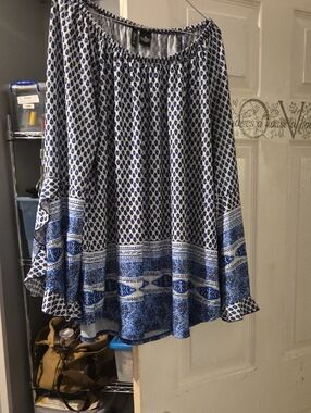new directions Blue and White Printed A-Line Skirt